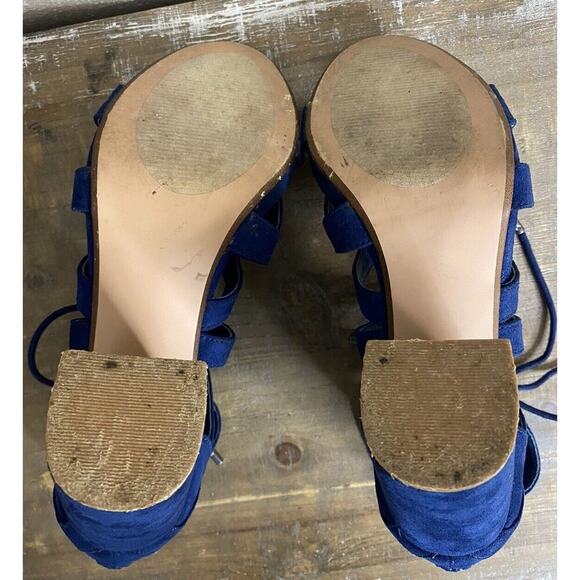 Steve Madden Gal Sandals Sz 6.5‎ Womens Blue Gladiator Lace Up Block Heel - Picture 8 of 14